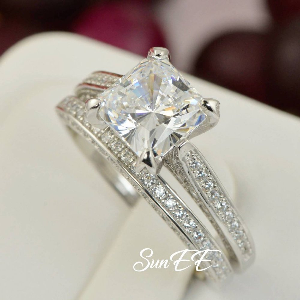 NEW 925 STERLING SILVER PRINCESS CUT ENGAGEMENTWEDDING DIAMOND RING - Picture 4 of 8